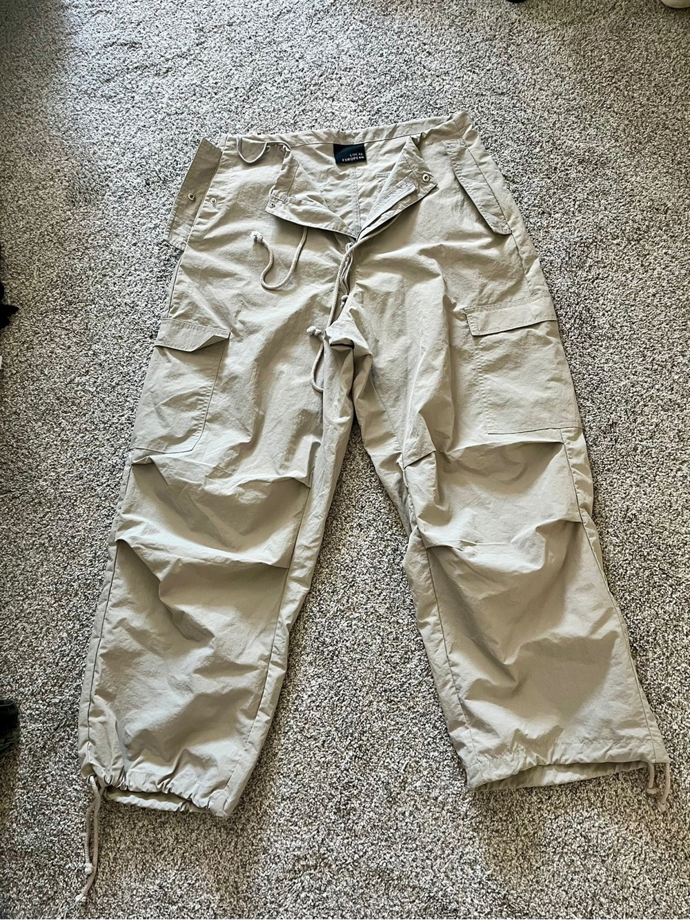 Local European Womens Stone Cargo Pants with Drawstring Ankles